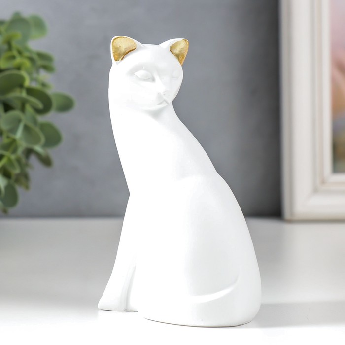 Сувенир полистоун Белая кошка с золотыми ушками 4х6,5х10,7 см