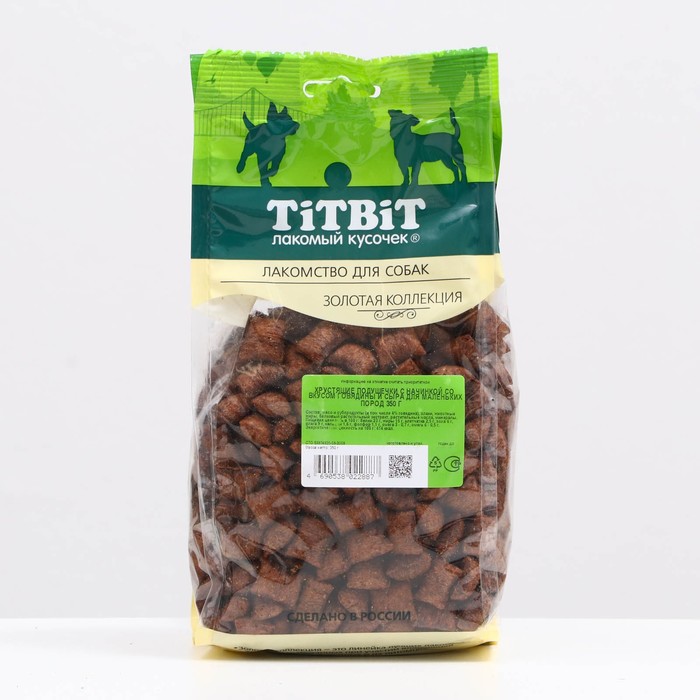 Лакомство TitBit "Хрустящие подушечки" для собак мелких пород, говядина/сыр, 350 г