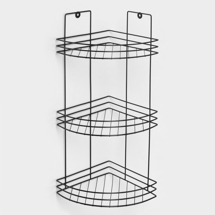 Полка для ванной угловая 3-х ярусная, 20×20×49 см, цвет чёрный
