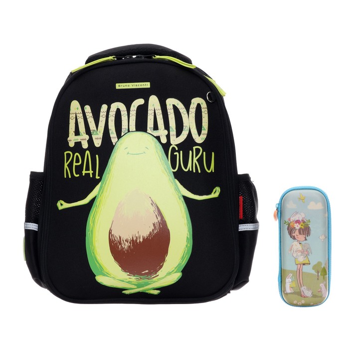 Рюкзак каркасный Bruno Visconti "AVOCADO STYLE", 36 х 28 х 17 см, пенал в подарок