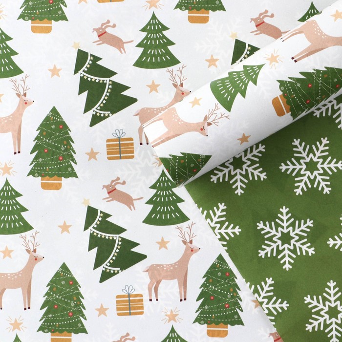 Бумага упаковочная глянцевая двухсторонняя «Новогодний лес», 70 × 100 см бумага упаковочная глянцевая двухсторонняя мандарины 70 × 100 см
