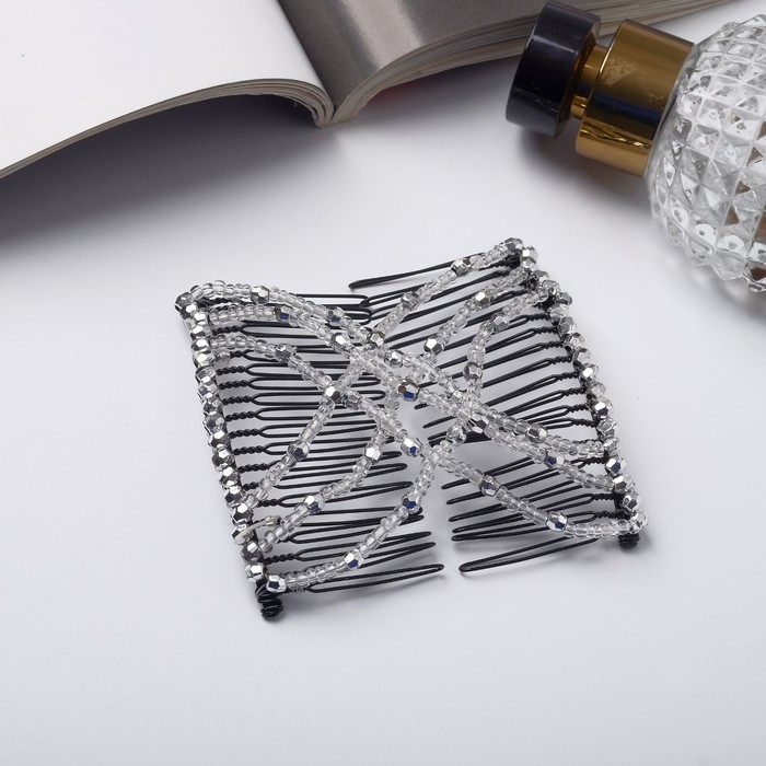 фото Зажим для волос "хрустальная сетка" 9 см, серебро
