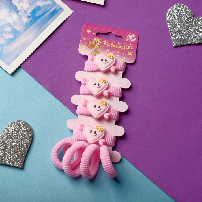 фото Резинка для волос "конфетти" (набор 8 шт) сердечко, розовый выбражулька