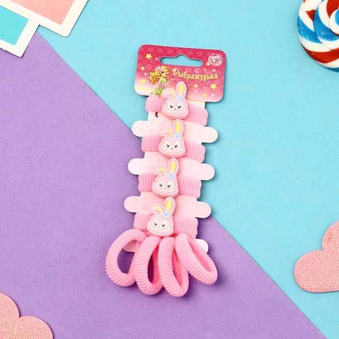 фото Резинка для волос "конфетти" (набор 8 шт) зайка, розовый выбражулька