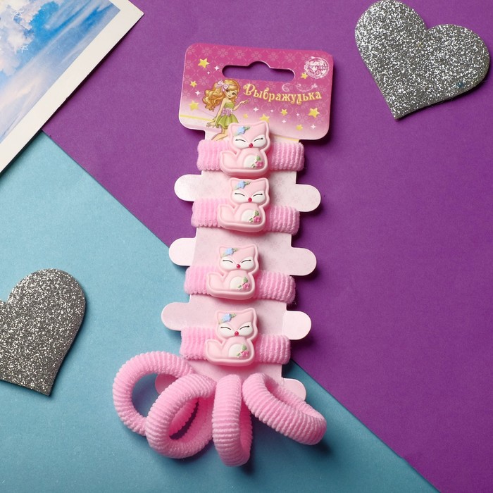 фото Резинка для волос "конфетти" (набор 8 шт) лисенок, розовый выбражулька