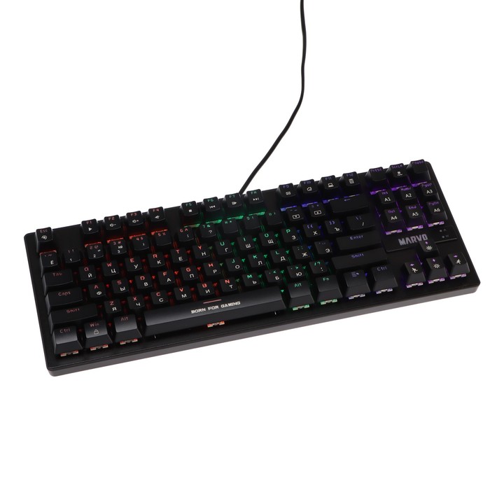 Клавиатура MARVO KG901, игровая, проводная, механическая, 87 клавиш, USB, подсветка, черная