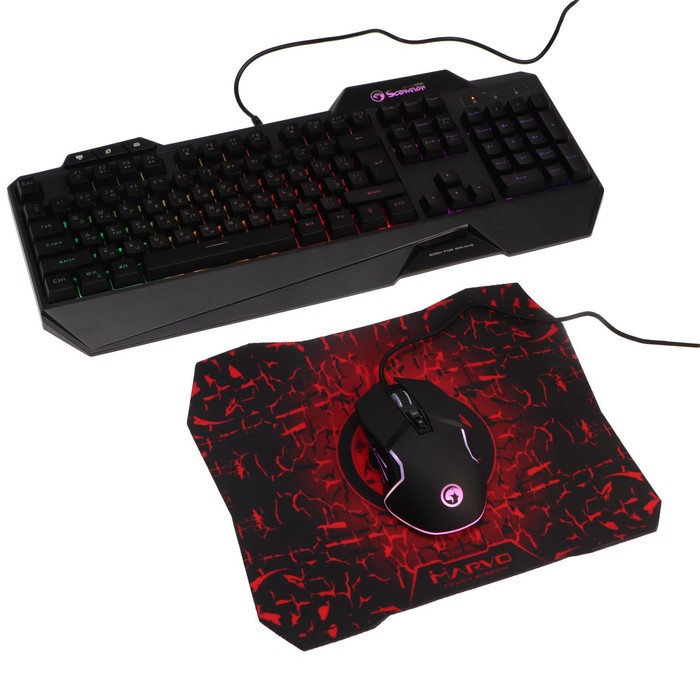 фото Игровой набор marvo cm306, клавиатура+мышь+ковер, проводной, чёрный