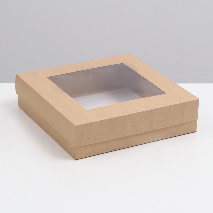 Коробка складная, крышка-дно, с окном, крафт, 30 х 30 х 8 см коробка складная крышка дно с окном белая 30 х 30 х 20 см