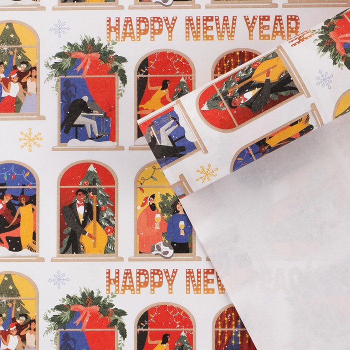 бумага упаковочная глянцевая new year 70 х 100 см 10 шт Бумага упаковочная крафтовая «Happy New year», 70 × 100 см
