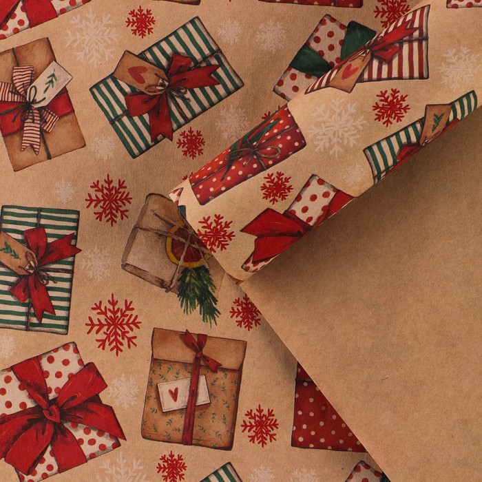 Бумага упаковочная крафтовая Подарки , 70 × 100 см бумага упаковочная крафтовая новогоднее счастье 70 × 100 см