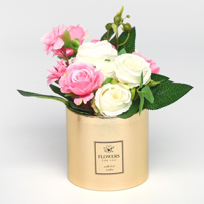 Коробка подарочная шляпная, упаковка, «Flowers», золотая, 12 х 12 см шляпная коробка из крафта flowers 12 х 12 см