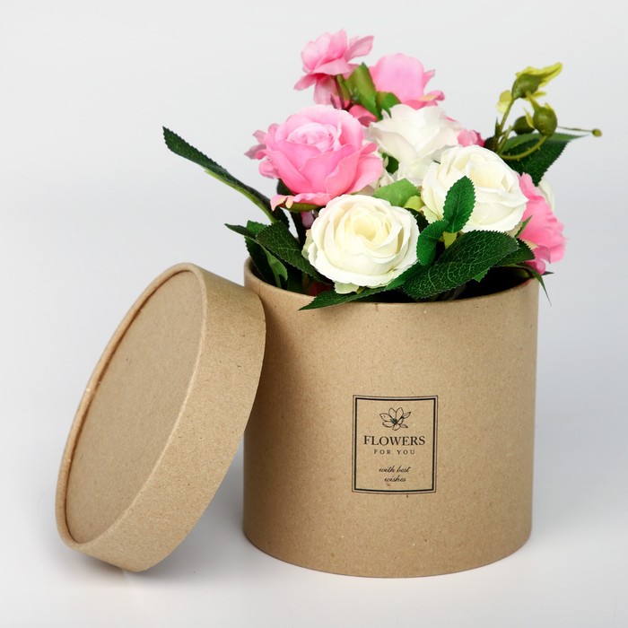 Коробка подарочная шляпная из крафта, упаковка, «Flowers», 15 х 15 см шляпная коробка flowers золотая 15 х 15 см