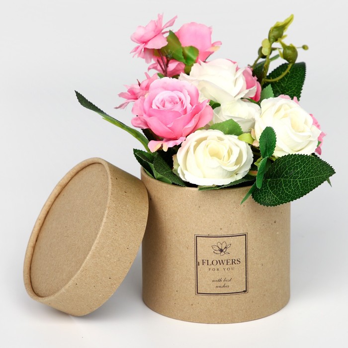 Коробка подарочная шляпная из крафта, упаковка, «Flowers», 12 х 12 см коробка шляпная бархатная розовая 12 х 12 см
