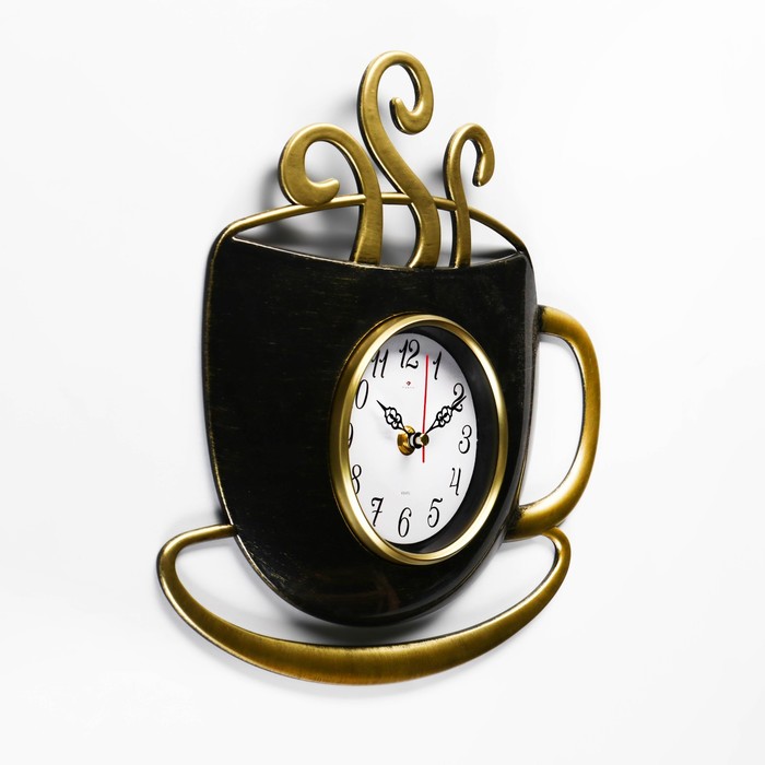 фото Часы настенные, интерьерные: кухня, "чашка", бесшумные, 31.5 х 30.5 см рубин