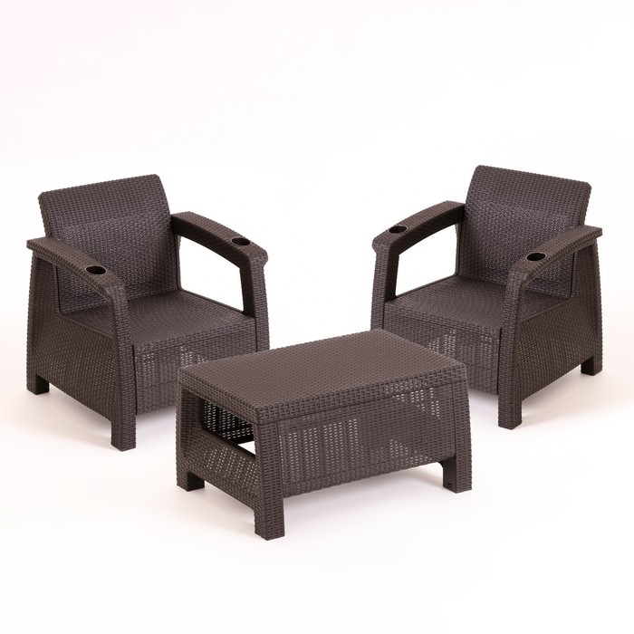 Набор садовой мебели: два кресла и стол, мокко набор садовой мебели диван двухместный два кресла стол мокко