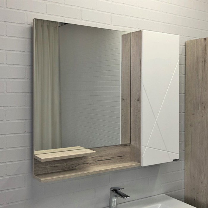 Зеркало шкаф Comforty Мерано 90 для ванной комнаты, цвет белый/дуб дымчатый шкаф колонна comforty мерано 35 белый дуб дымчатый