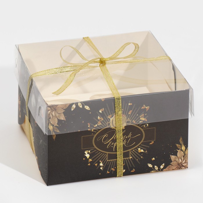 Коробка для капкейка «Чёрно-золотой», 16 × 16 × 10 см