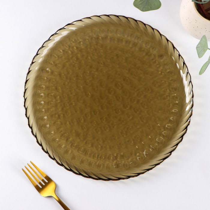 Блюдо стеклянное сервировочное «Кринкл», d=26,5 см, цвет коричневый