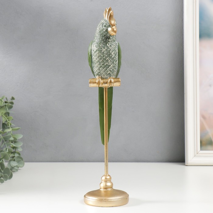 Сувенир полистоун Зелёный попугай на жёрдочке 35х9х9,4 см