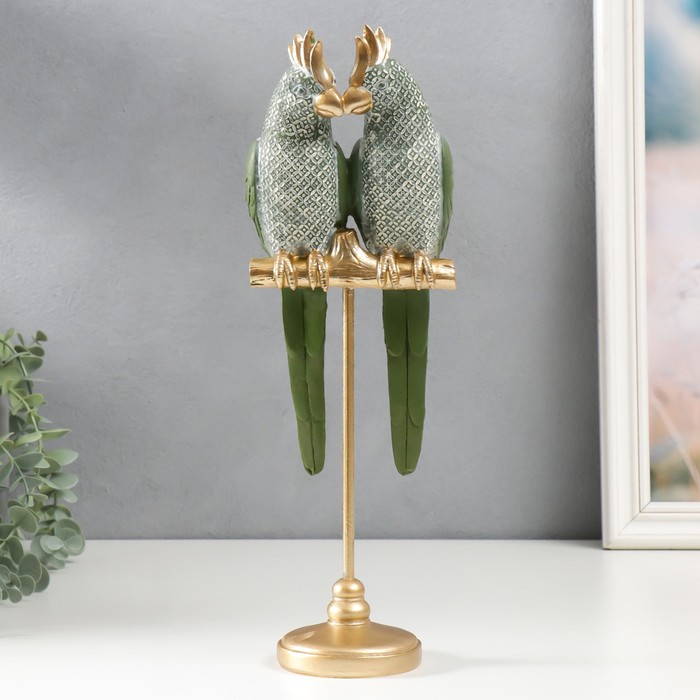 Сувенир полистоун Два зелёных попугая на жёрдочке 26х10х12 см