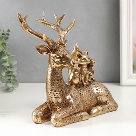 

Сувенир полистоун "Олень со зверятами на спине африканский рисунок" золото 24х10х23 см