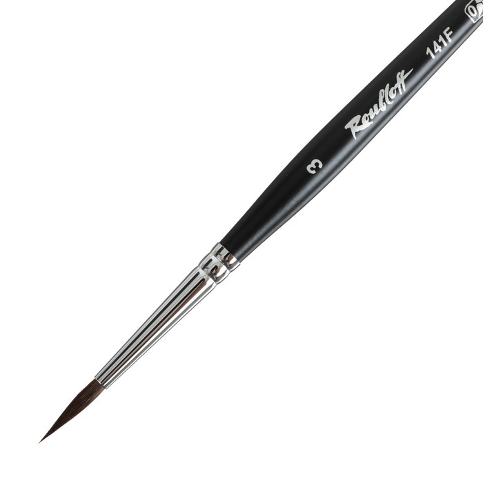 фото Кисть белка круглая, roubloff серия 141f № 3, ручка короткая фигурная чёрная матовая, белая обойма