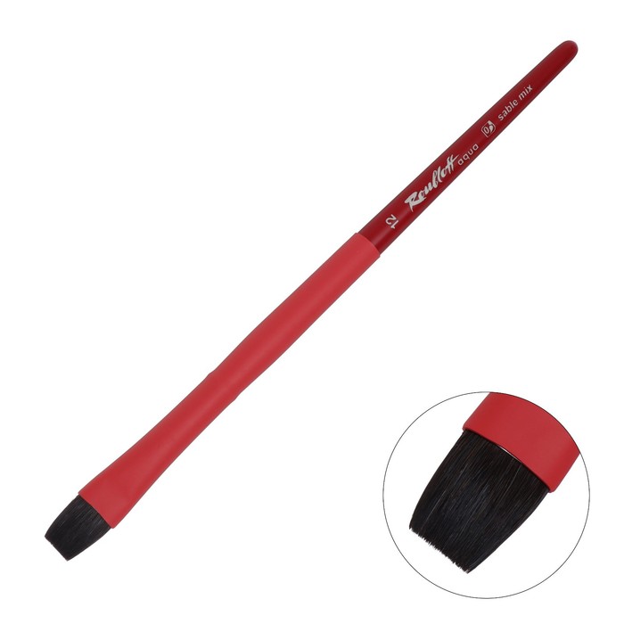 Кисть из смеси Соболя, плоская, Roubloff серия Red flat № 12, ручка короткая красная, покрытие обоймы soft-touch