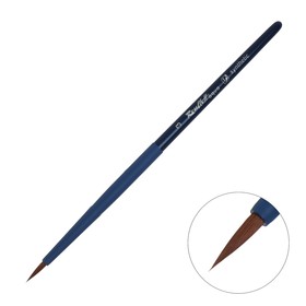 Кисть для акварели, синтетика коричневая, круглая, Roubloff Aqua blue round №3, ручка короткая синяя, покрытие обоймы soft-touch