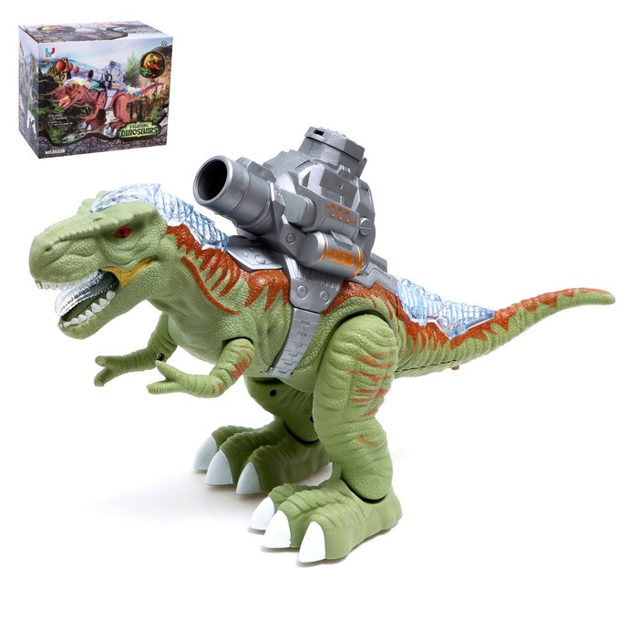 Динозавр «Рекс», стреляет шарами, работает от батареек, свет и звук, цвет зелёный машина тачка работает от батареек стреляет дисками свет и звук цвет синий