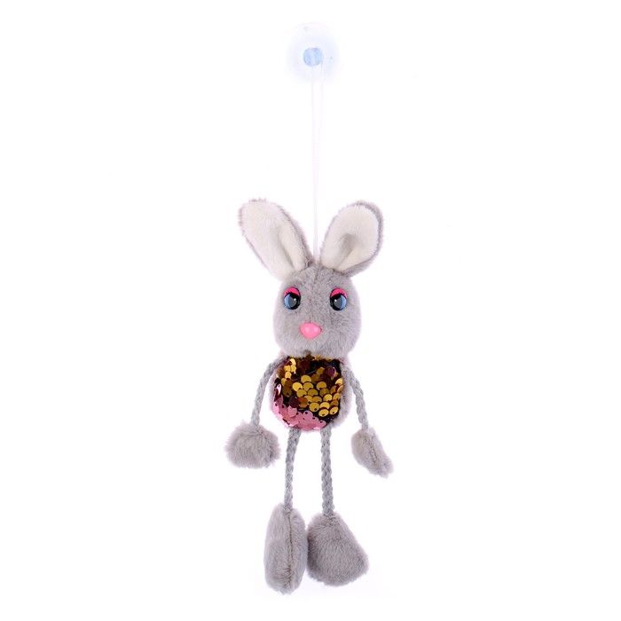Мягкая игрушка Кролик, с пайетками, на присоске, цвета МИКС