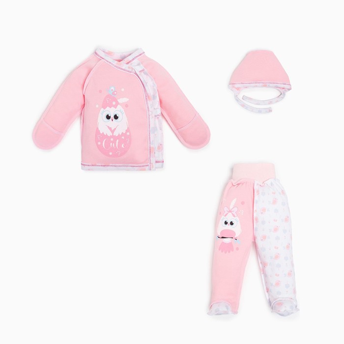 Комплект для новорожденных (3 предмета), цвет розовый/совы, рост 62 см