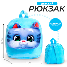 Рюкзак детский плюшевый "Котик" с карманом, 22*17 см