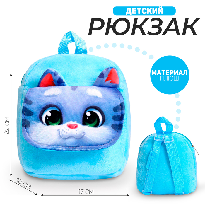 Рюкзак детский плюшевый «Котик», с карманом, 22×17 см рюкзак детский плюшевый зайка с подарками 22×17 см