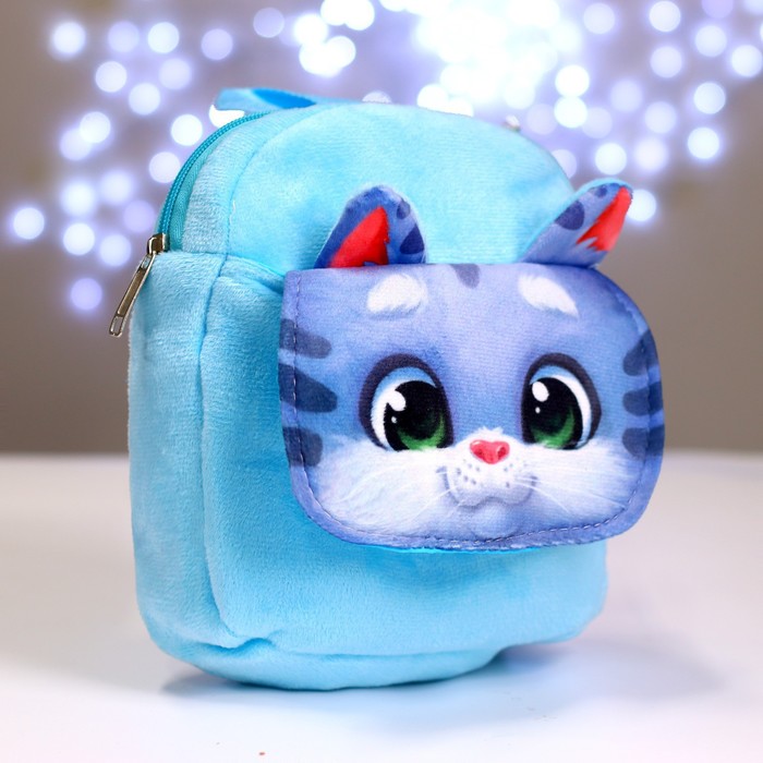 Рюкзак детский плюшевый "Котик" с карманом, 22*17 см