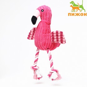 Игрушка мягкая для собак "Тукан" с пищалкой и канатом, 37 х 16 см, розовая