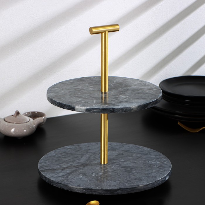 

Блюдо из мрамора Magistro Granite, 2-ярусное, d=25/30×33 см, цвет серый