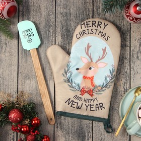 Набор подарочный Доляна Merry Xmas: варежка-прихватка, лопатка силикон Ош