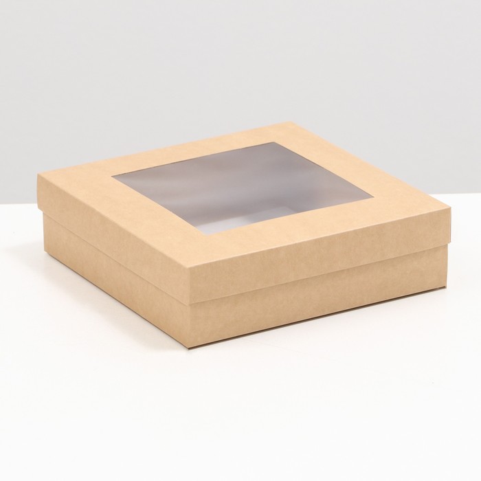 коробка для торта с окном краски 23 х 23 х 11 см Коробка складная, крышка-дно,с окном, крафт, 23 х 23 х 6,5 см