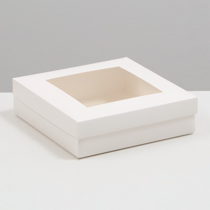 коробка для торта с окном краски 23 х 23 х 11 см Коробка складная, крышка-дно,с окном, белая, 23 х 23 х 6,5 см