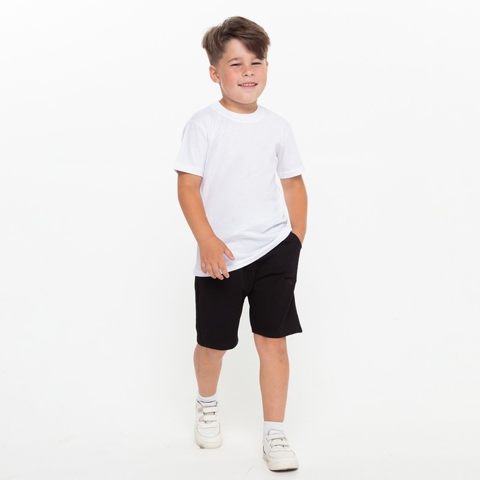 Комплект для мальчика (футболка, шорты), цвет белый/чёрный принт МИКС, рост 110-116 см
