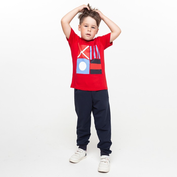 

Комплект для мальчика (футболка, брюки), цвет красный/тёмно-синий МИКС, рост 104-110 см