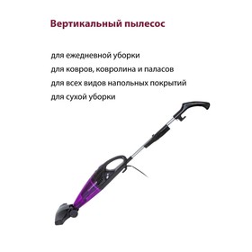 

Пылесос Pioneer VC500S 2в1, вертикальный, 600Вт, 800 мл, цвет чёрный-фиолетовый