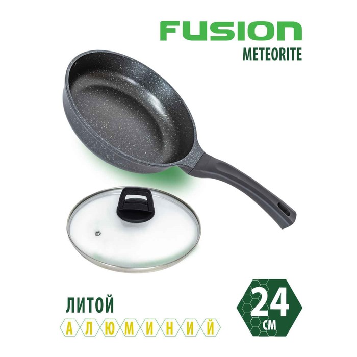 Сковорода Fusion FP2402L, с крышкой, антипригарное покрытие, d=24 см, цвет чёрный сковорода хит d 24 см порционная антипригарное покрытие цвет чёрный