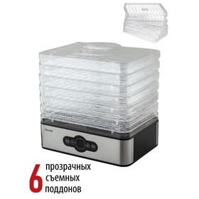

Сушилка для овощей и фруктов Pioneer FD305, 240 Вт, 6 ярусов, чёрно-серебристая