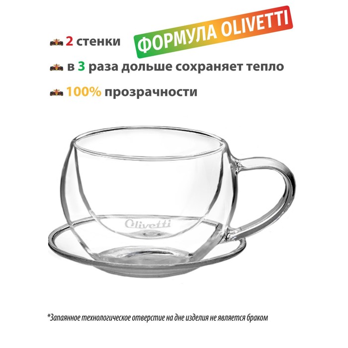 Чайная пара с двойными стенками Olivetti DWC21, 2 шт, 180 мл набор кружек с двойными стенками olivetti dwc26 2 шт 350 мл