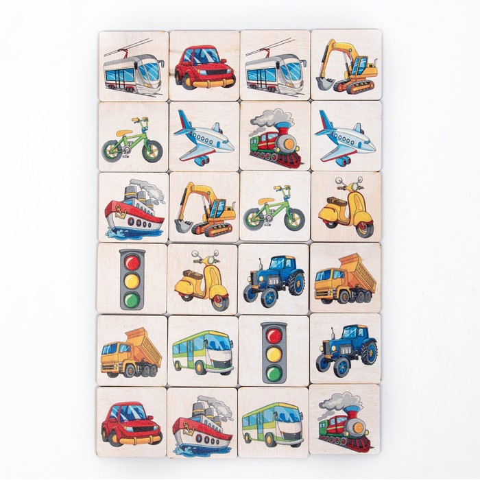 Мемори «Машины и транспорт» 24 деревянных элемента
