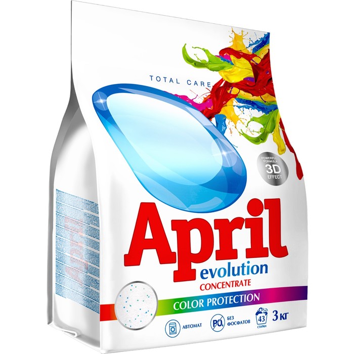 Стиральный порошок April Evolution, Color, Protection, автомат, для стирки цветного, 3 кг april evolution april evolution универсальный provenсe стиральный порошок