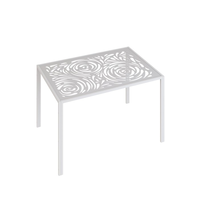 Обеденный стол «Роза», 1075 × 700 × 765 мм, металл белый, стекло, рисунок роза