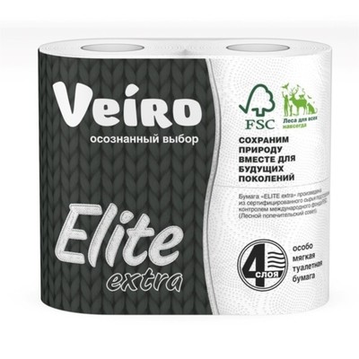 Туалетная бумага Veiro, Elite Extra, белая, 4 слоя, 4 рулона