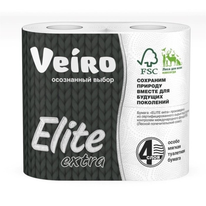 Туалетная бумага Veiro, Elite Extra, белая, 4 слоя, 4 рулона veiro elite extra туалетная бумага 4 слойна белая 40 рулонов